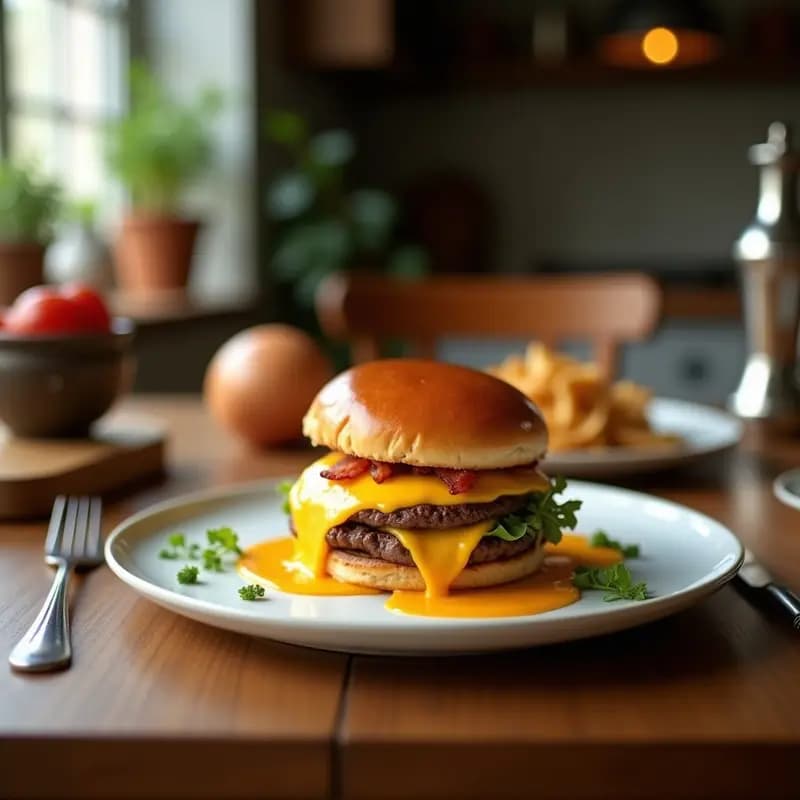 Burger de Doble Queso y Huevos Fritos: Receta con Bacon y Salsa de Queso Cheddar
