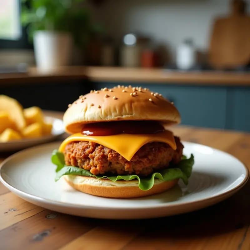 Burger de Jackfruit con Queso Vegano y Salsa Barbacoa: Receta Americana 100% Vegetal en Airfryer