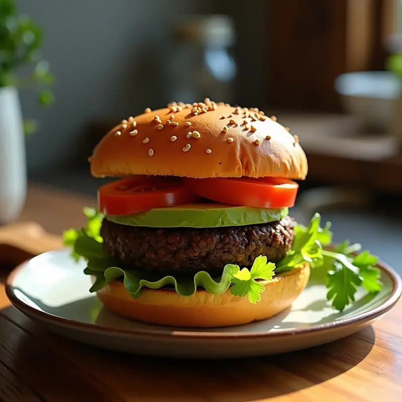 Burger de Lentejas Beluga con Pan de Batata: Receta Americana Vegana y Sin Gluten