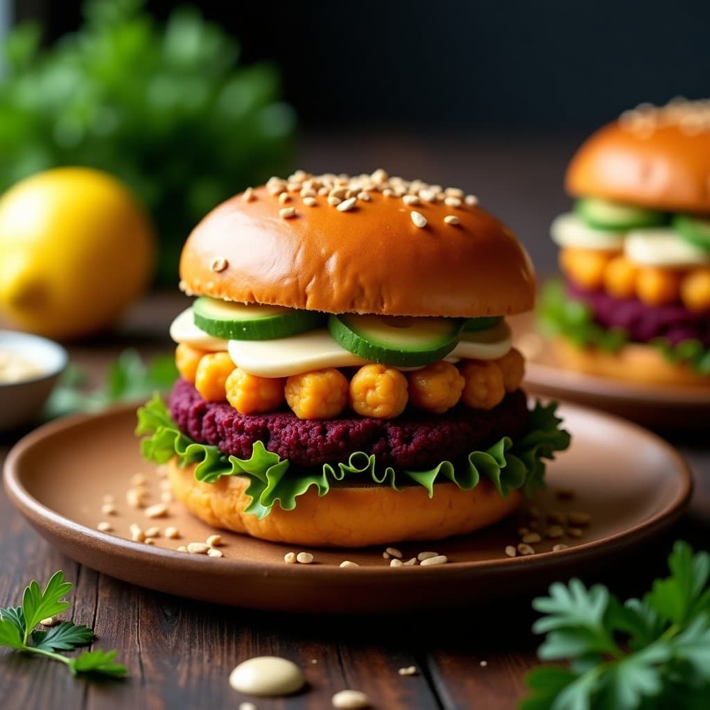Burgers de Garbanzo y Remolacha con Pan de Batata: Receta Vegana en Airfryer Alta en Fibra
