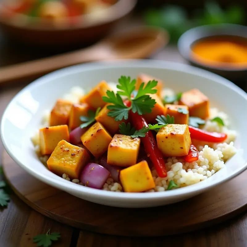Burmese Tofu Salteado con Cúrcuma: Receta Birmana Vegana y Alta en Proteína
