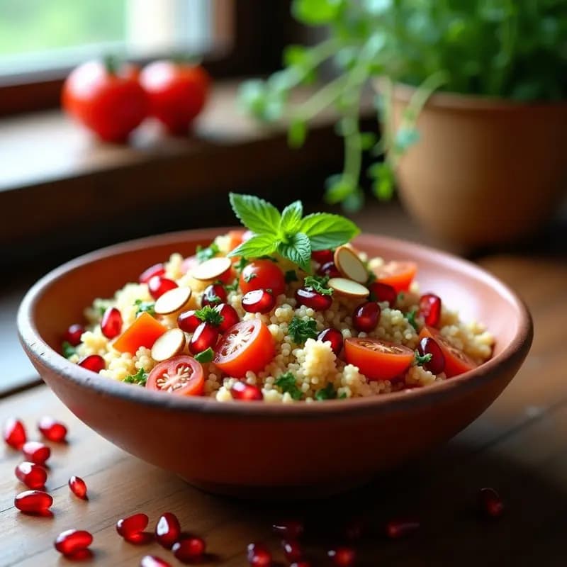 Buroghul con Tomate y Granada: Ensalada Libanesa Vegana y Sin Cocción