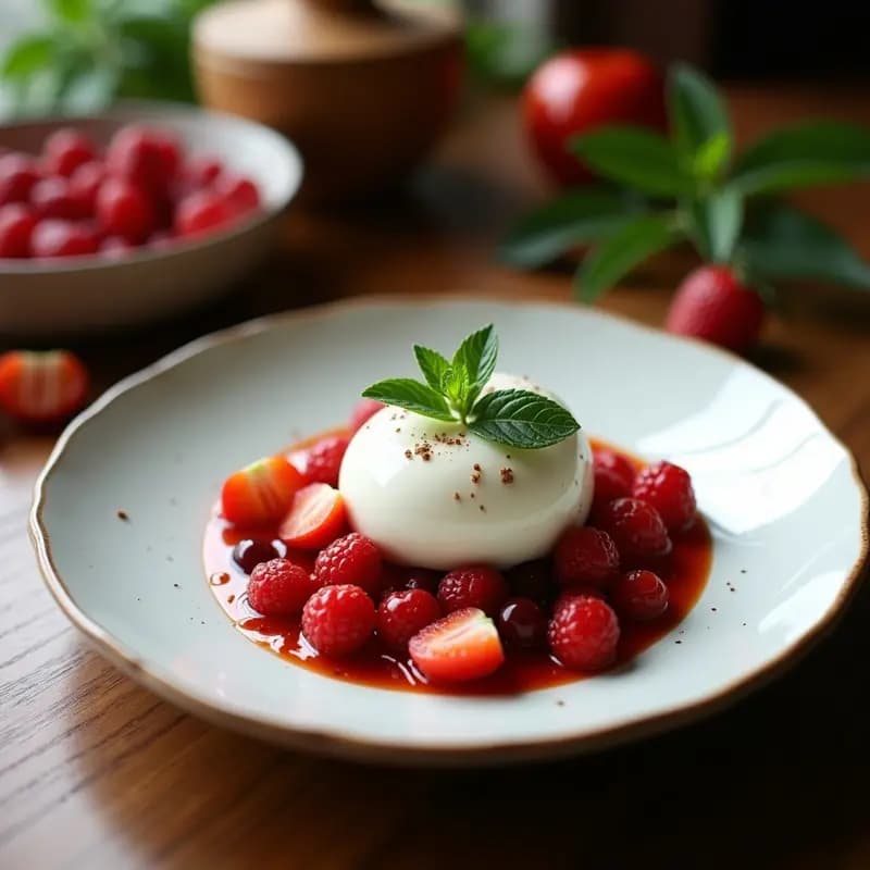 Burrata de Coca-Cola con Frutos Rojos y Mentol: Postre Italiano Innovador y Refrescante