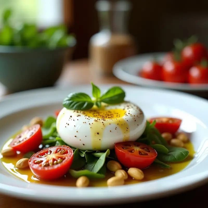 Burrata con Tomates Cherry y Aceite de Trufa: Aperitivo Italiano Gourmet y Sin Gluten