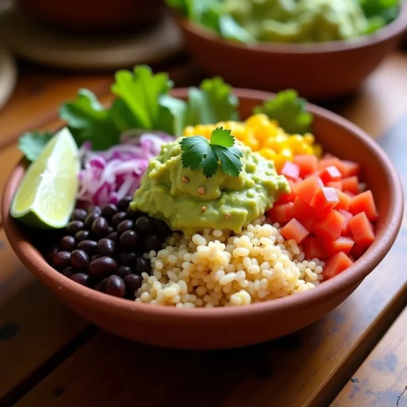 Burrito Bowl de Quinoa y Frijoles Negros: Receta Mexicana Vegana con Guacamole