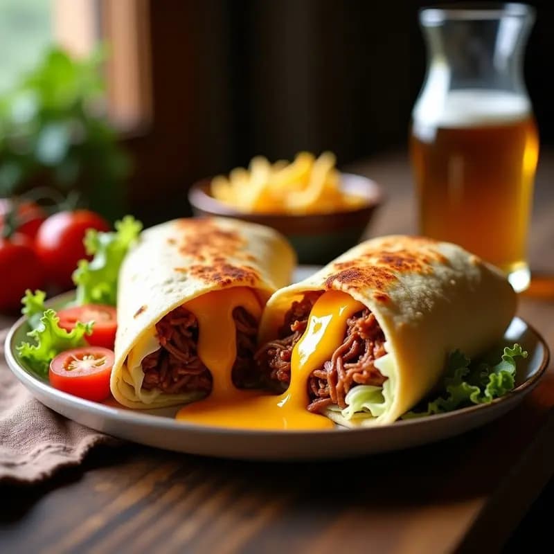 Burrito de Carnitas de Cerdo Queso Fundido y Salsa Chipotle: Receta Mexicana Contundente