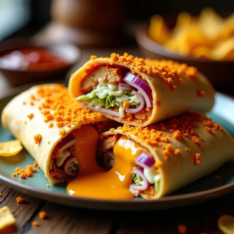 Burrito de Chips de Nacho con Pollo BBQ y Queso Fundido: El Wrap que No Necesitas Cubiertos