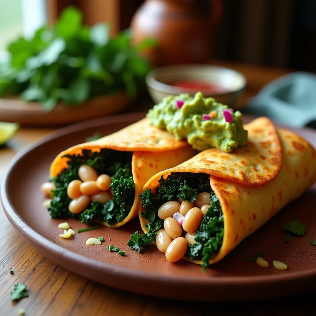 Burrito de Col Rizada y Frijoles Pintos con Guacamole: Receta Mexicana Vegana en Airfryer