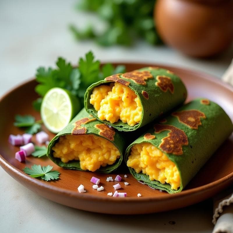Burrito de Desayuno con Huevos Revuelto y Aguacate en Tortilla de Espinacas: Receta Keto en Airfryer