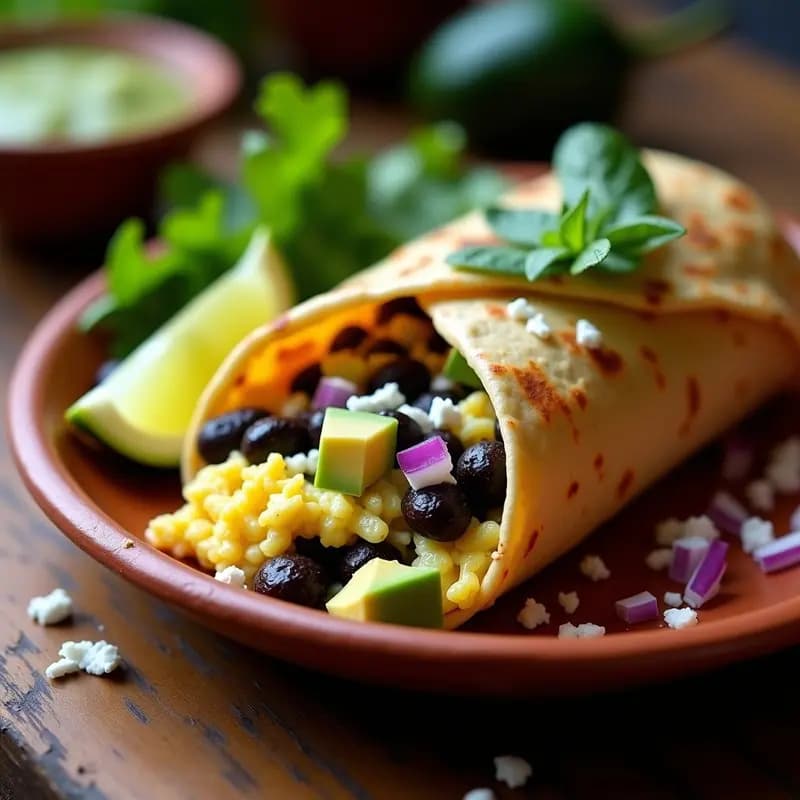 Burrito de Desayuno con Huevos Revizados y Frijoles Negros: Receta Mexicana en 10 Minutos