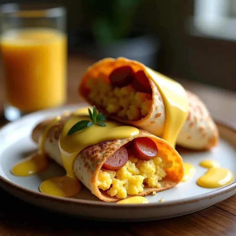 Burrito de Desayuno con Tortilla de Patata, Huevos Revuelto y Salsa Hollandaise: Receta Mexicana para Empezar el Día