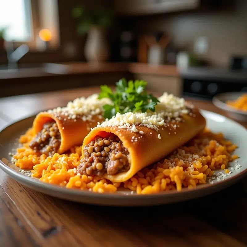 Burrito Gigante con Arroz Frito Carnes y 3 Quesos: Comida reconfortante