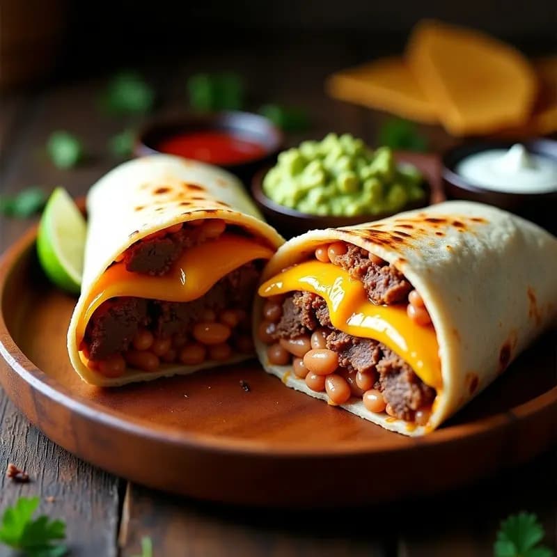 Burrito Gigante con Carne Arrachera Frijoles Queso y Guacamole: Receta Mexicana para Hamburger Lovers
