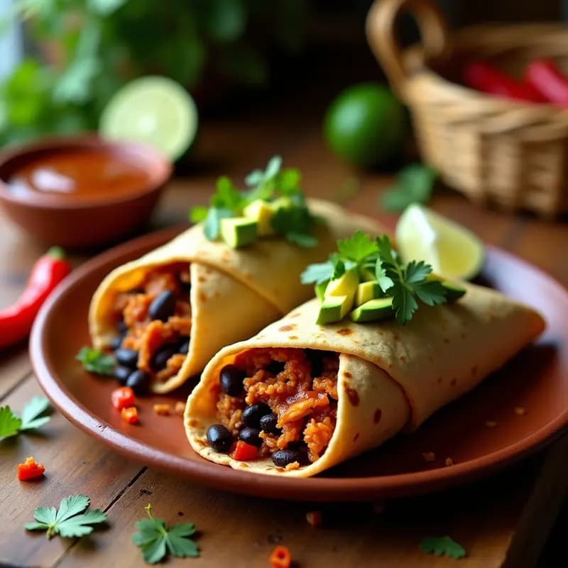 Burrito de Jackfruit y Frijoles Negros: Receta Mexicana Vegana con Salsa de Chipotle