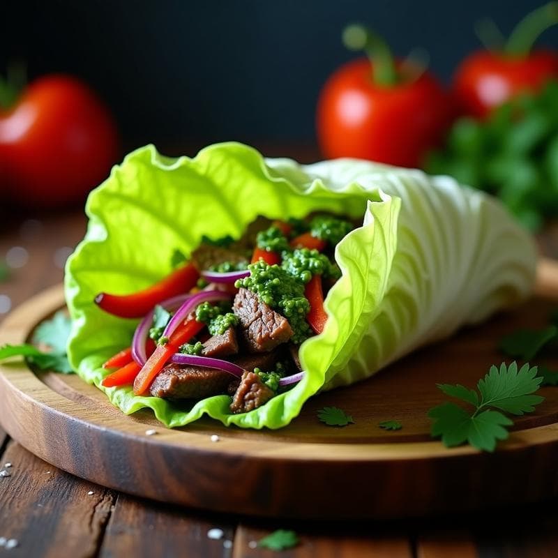 Burrito de Letuce Wrap con Carne de Res y Chimichurri: Receta Argentina Keto en 20 Minutos