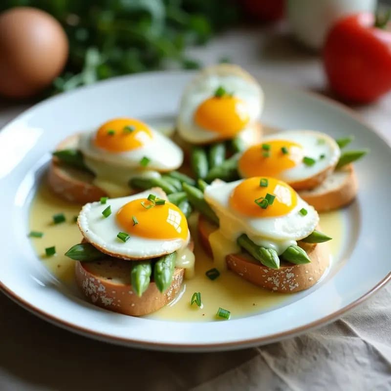 B yüksek de Espárragos Blancos y Huevos Poché: Receta Francesa de Primavera
