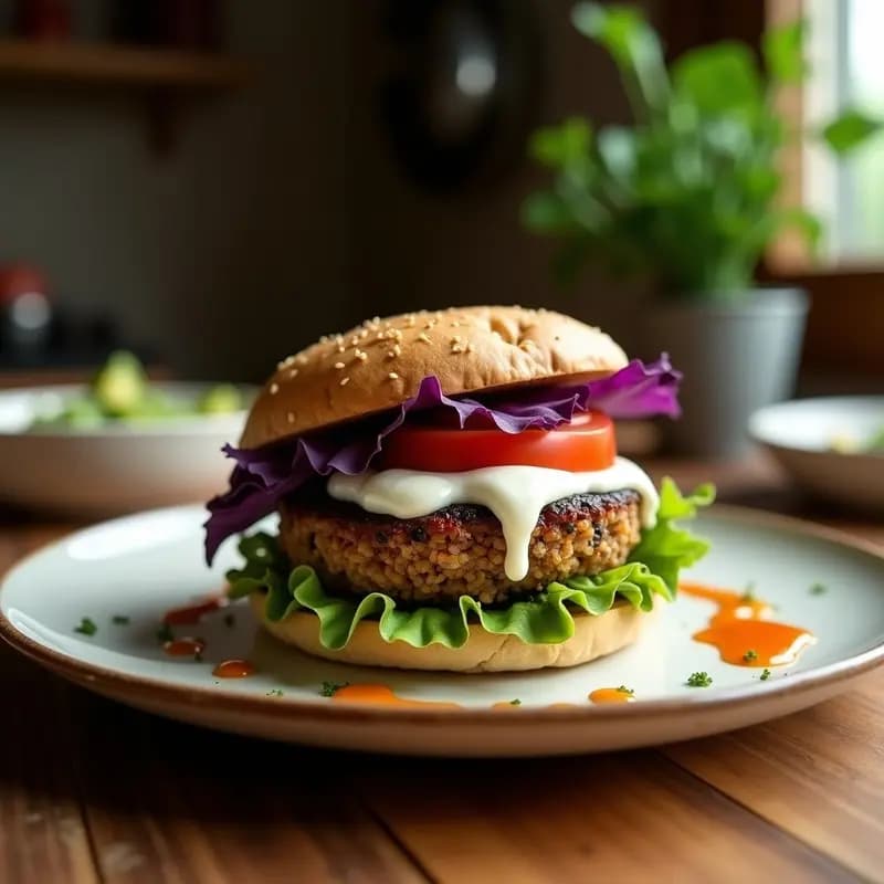 Bymeat de Berenjena y Ajudá: Hamburguesa Armena Vegana con Salsa de Yogur de Soja