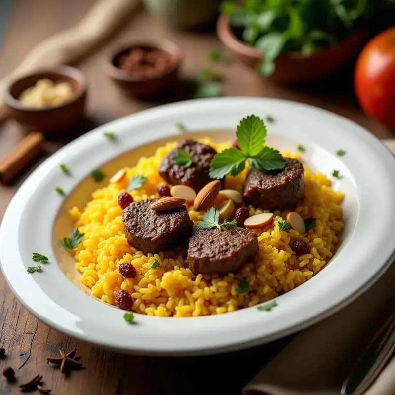 Byriani de Cordero con Azafrán y Frutos Secos: Receta Pakistaní Aromática y Festiva