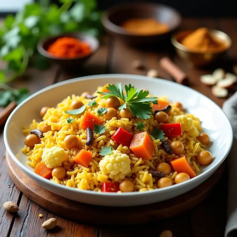 Byriani de Verduras y Garbanzos: Receta India Vegana en Olla Express con Especias Auténticas