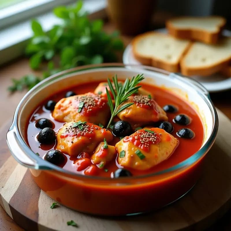 Cacciatore de Pollo con Aceitunas Kalamata: Receta Italiana en Olla Lenta para Tupper