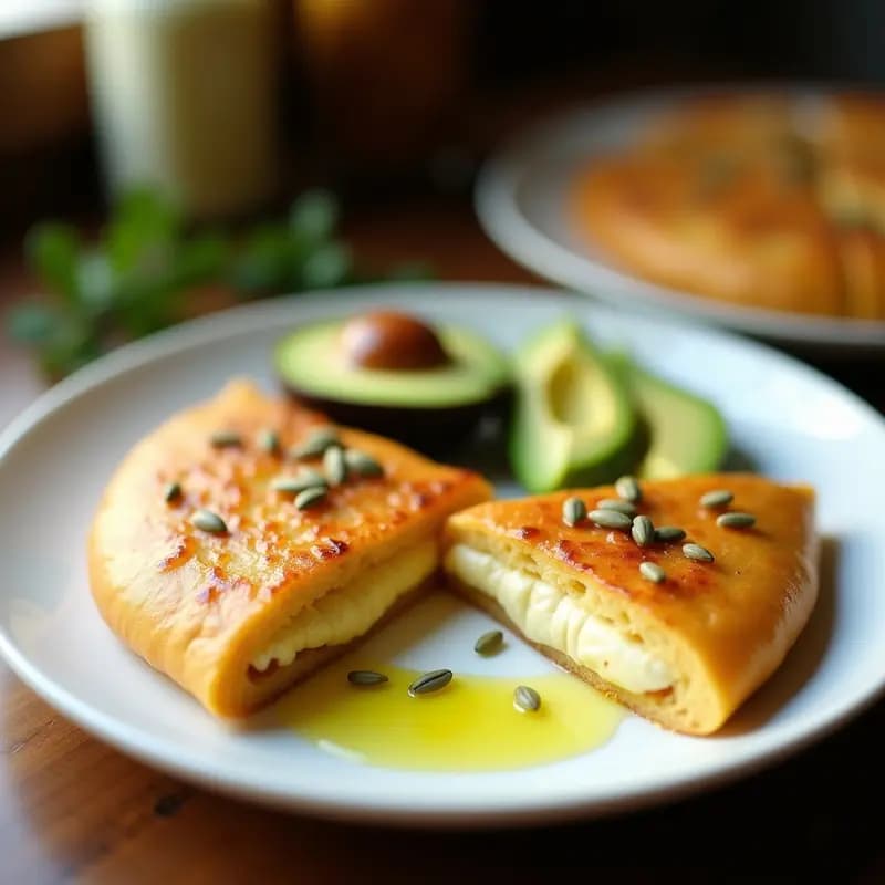 Cachapa venezolana con queso de semillas de girasol: Desayuno sin gluten y vegano