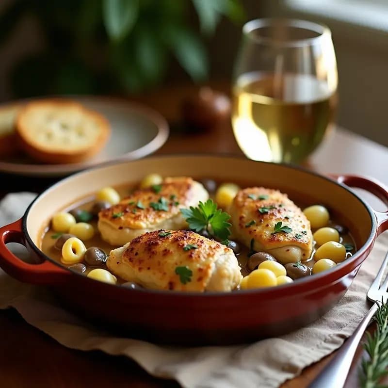Caconni Francés de Pollo al Vino Blanco con Champiñones: Receta Elegante para Ocasiones