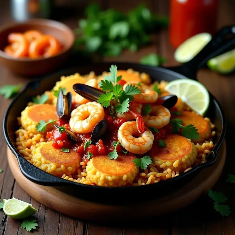 Cacos de Arroz con Mariscos: Receta Puertorriqueña Crujiente en Sartén