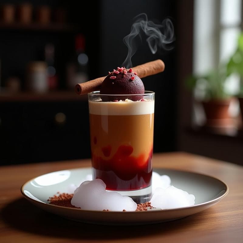 Café Helado con Helado de Vino Tinto y Virutas de Chocolate 99%: Bebida Gourmet Sin Azúcar