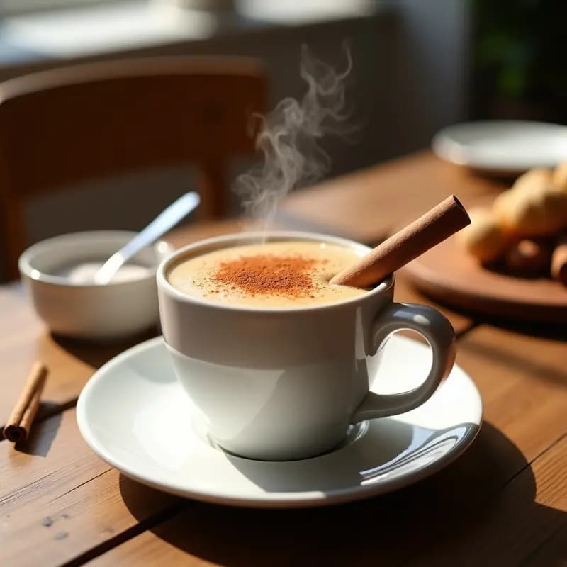Café con Leche y Canela: Desayuno Clásico Español en Taza Grande