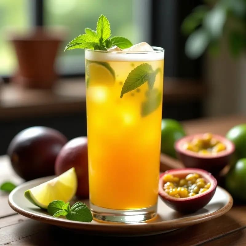 Caipirinha de Maracuyá y Lima con Hielo de Hierbabuena: Bebida Brasilera Refrescante
