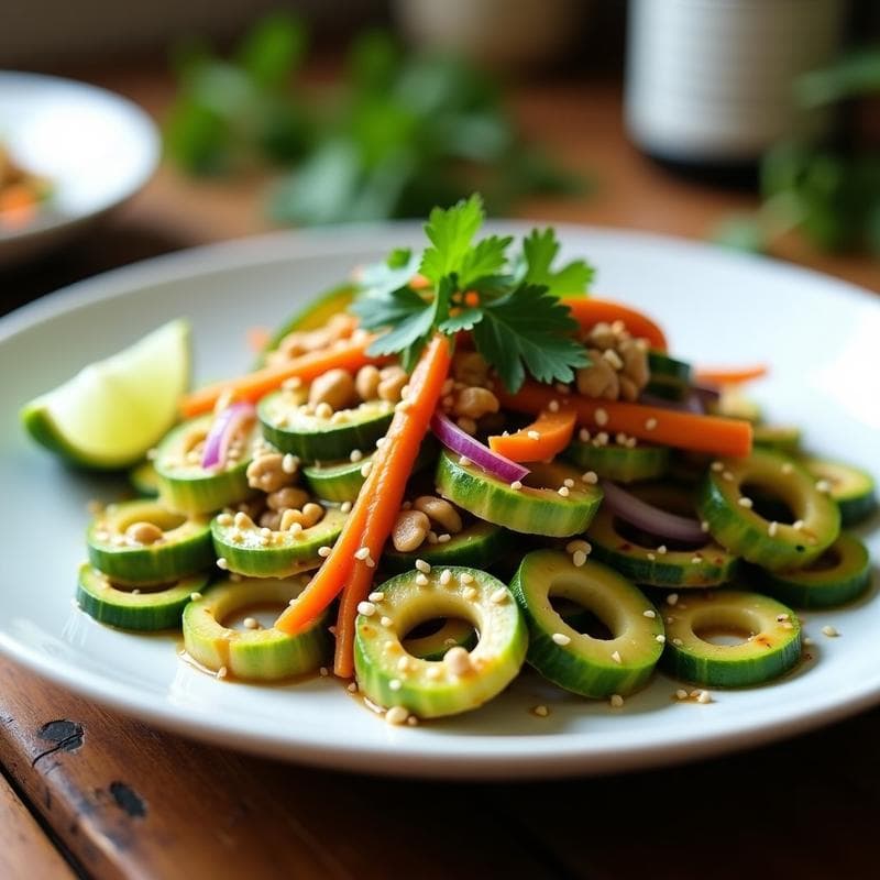 Calabacín en Espiral con Salsa de Cacahuete y Lima: Receta Tailandesa en Airfryer Sin Gluten
