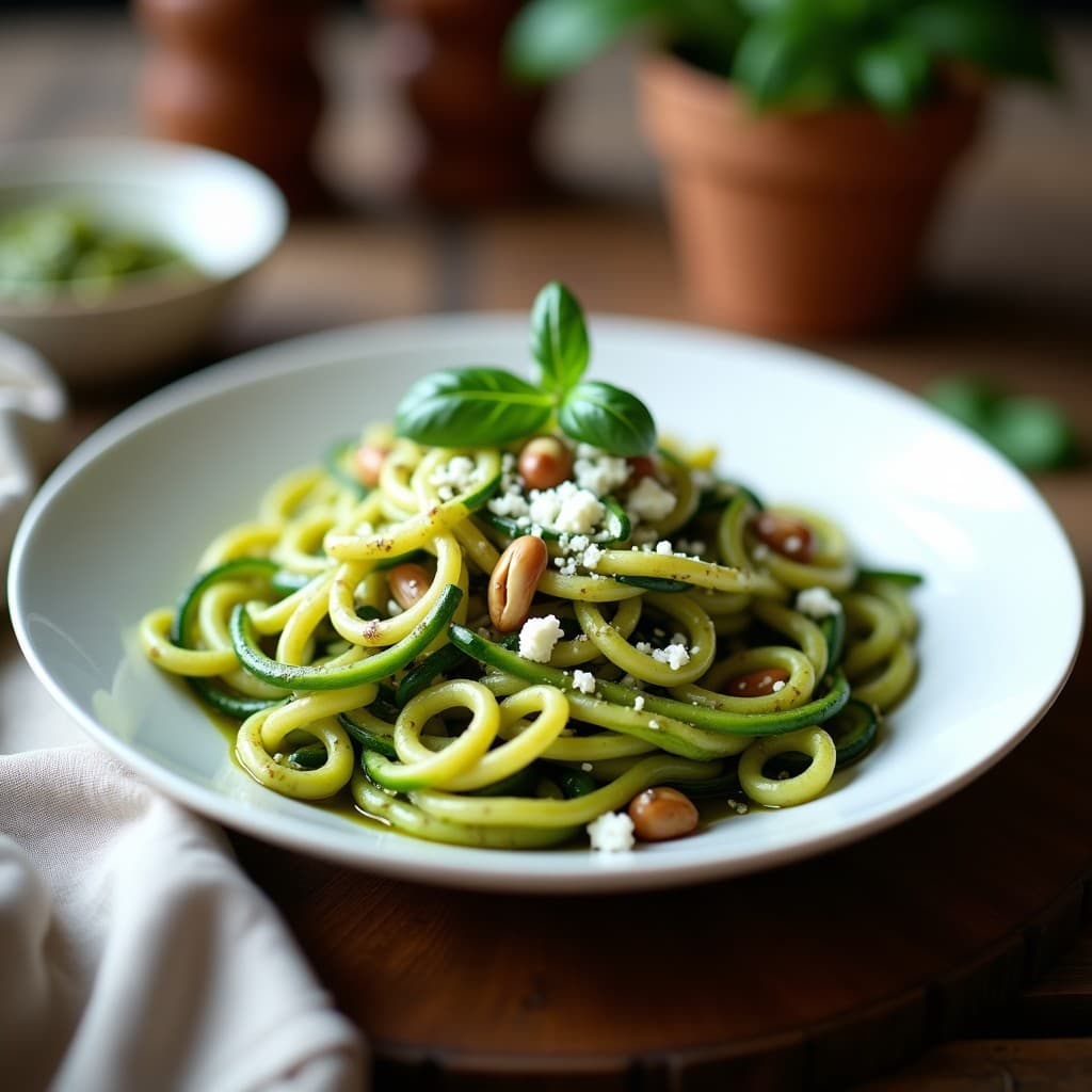 Calabacín Espiralizado con Pesto de Albahaca y Queso de Cabra al Horno: Receta Sin Gluten