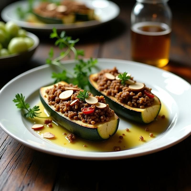 Calabacín Relleno de Arroz Salvaje y Champiñones Portobello: Receta Vegana al Horno