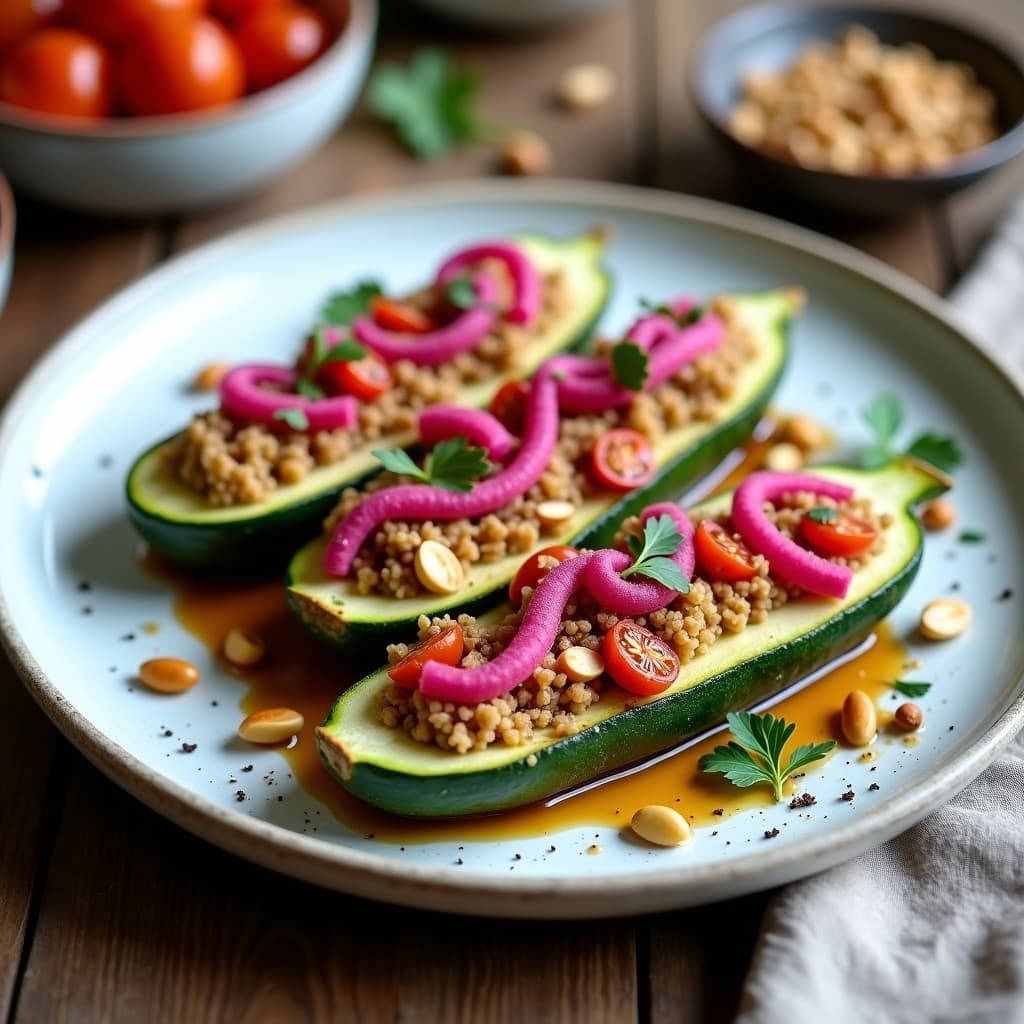Calabacín Relleno de Quinoa y Algodón de Azúcar de Zaatar: Receta Libanes Vegetariana