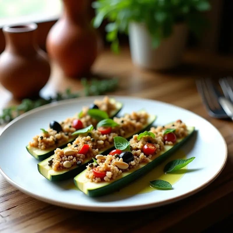 P drummer de® Calabacín Relleno de Quinoa y Champiñones: Receta Griega Vegana y Sin Gluten