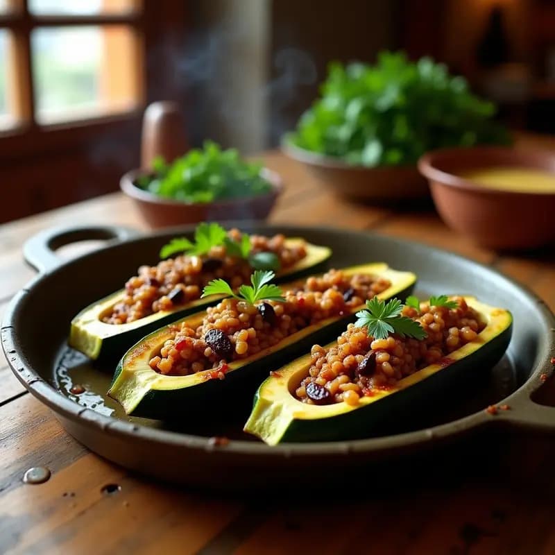 Calabacines Asados con Relleno de Carne de Cordero y Arroz Salvaje: Receta Marroquí en Horno