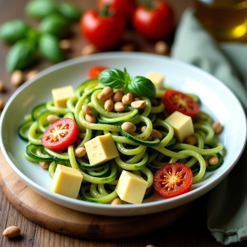 Calabacines en Espiral con Pesto de Albahaca y Queso Vegano: Receta Italiana Sin Lácteos