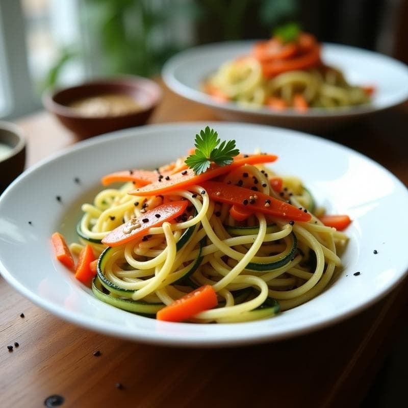 Calabacines en Espiral con Salsa de Cacahuete y Chile: Receta Vegana y Sin Cocción