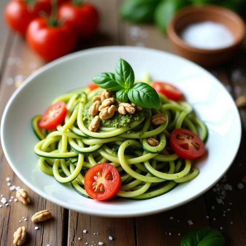 Calabacines Espiralizados con Pesto de Albahaca y Nueces: Receta Italiana Baja en Calorías