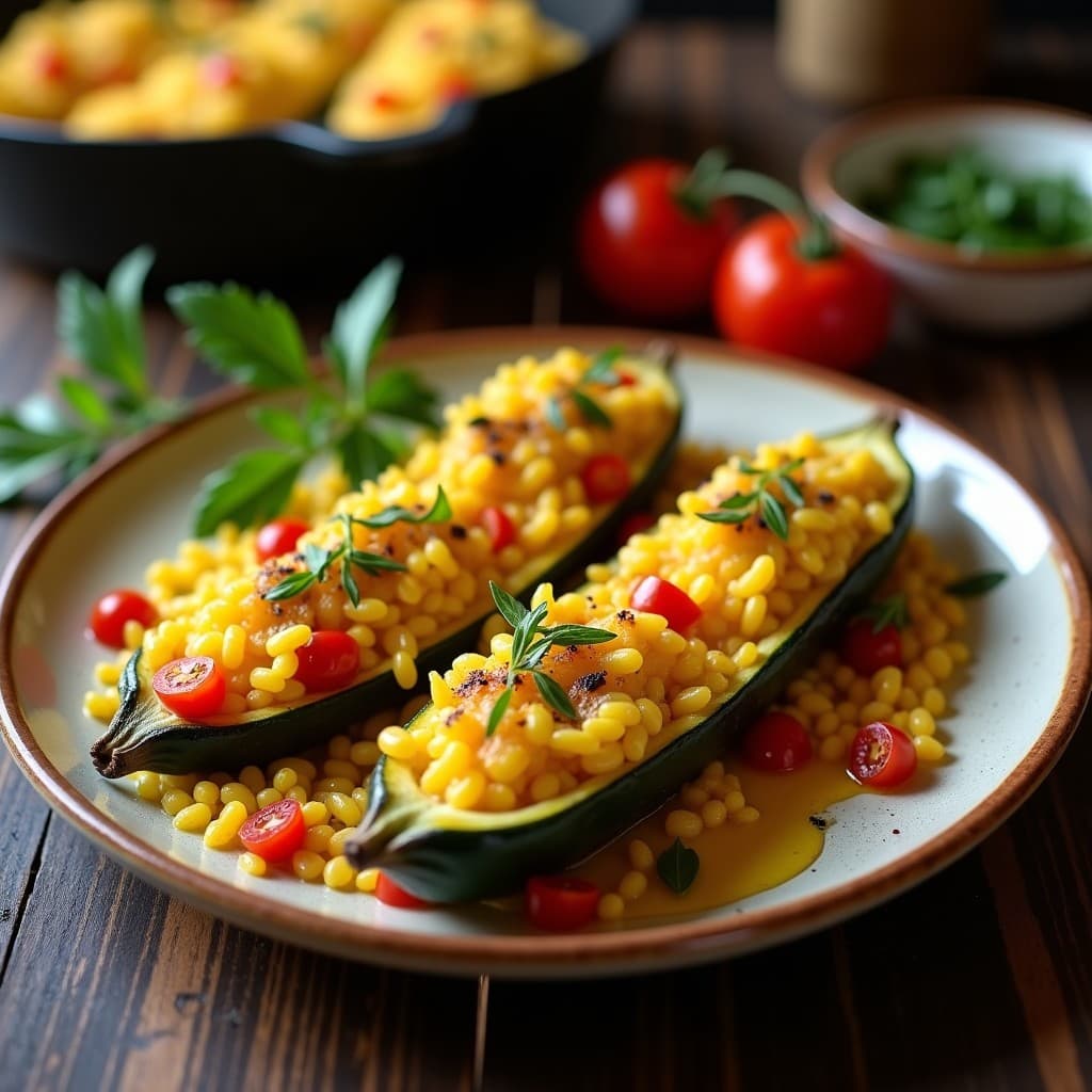 Calabacines Rellenos de Arroz Salteado con Azafrán: Receta Española en Thermomix