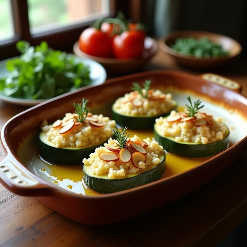 Calabacines Rellenos de Arroz Basmati y Hierbas Provenzales: Receta Vegana al Horno