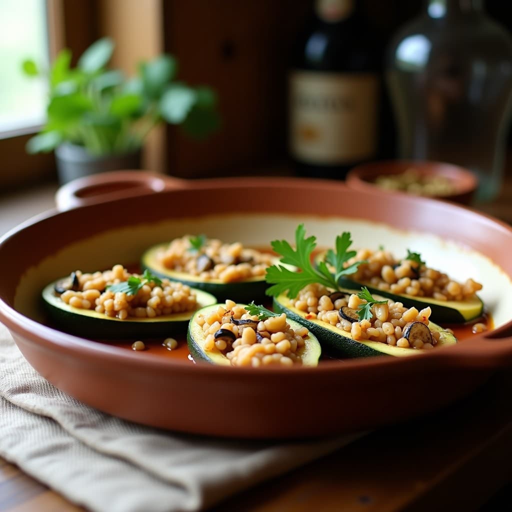Calabacines Rellenos de Arroz Integral y Berenjena: Receta Vegana y Sin Lácteos