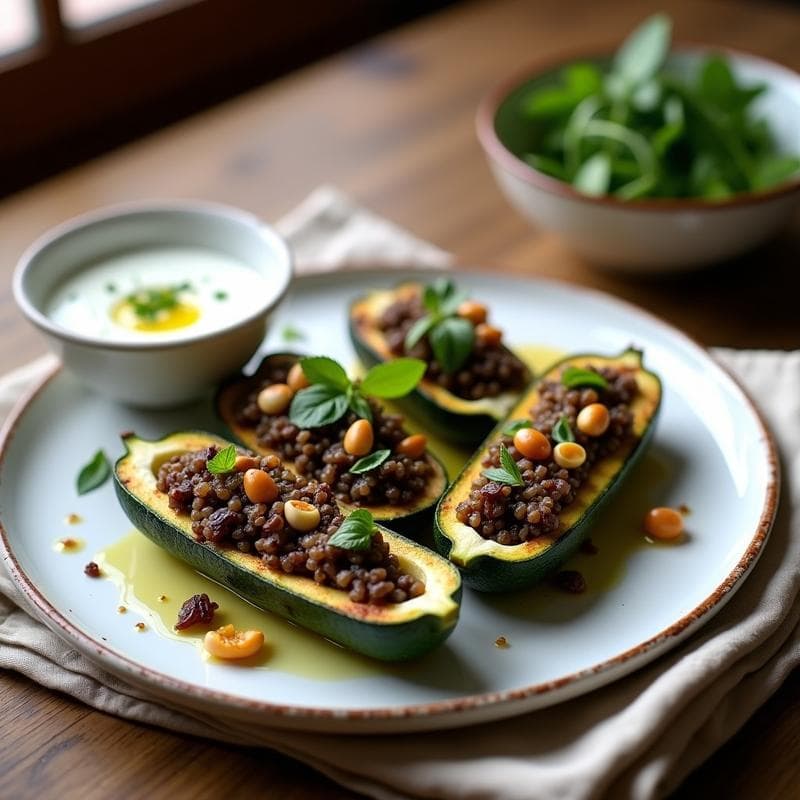 Calabacines Rellenos de Arroz Salvaje y Pasas con Salsa de Yogur: Receta de Oriente Medio en 30 Minutos