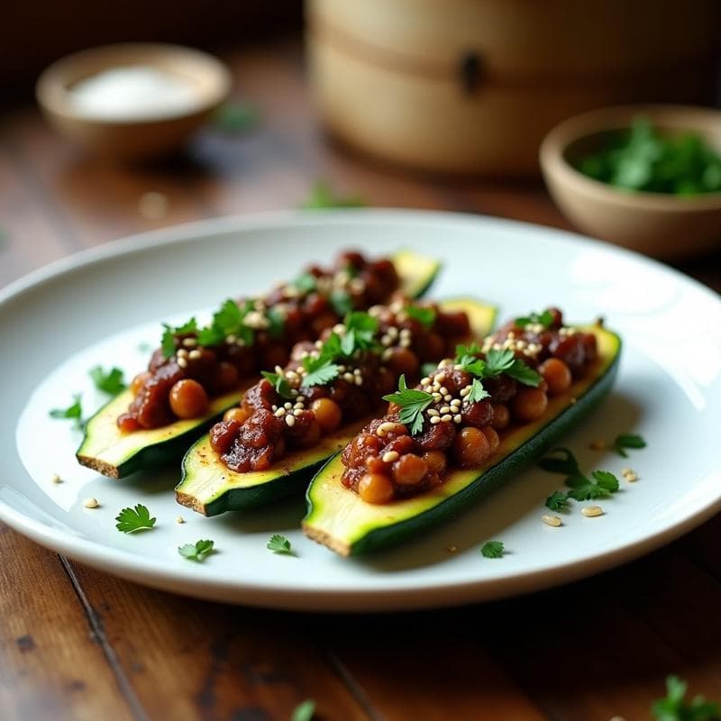 Calabacines Rellenos de Berenjena Ahumada: Receta Vegana en Olla Express en 15 Minutos