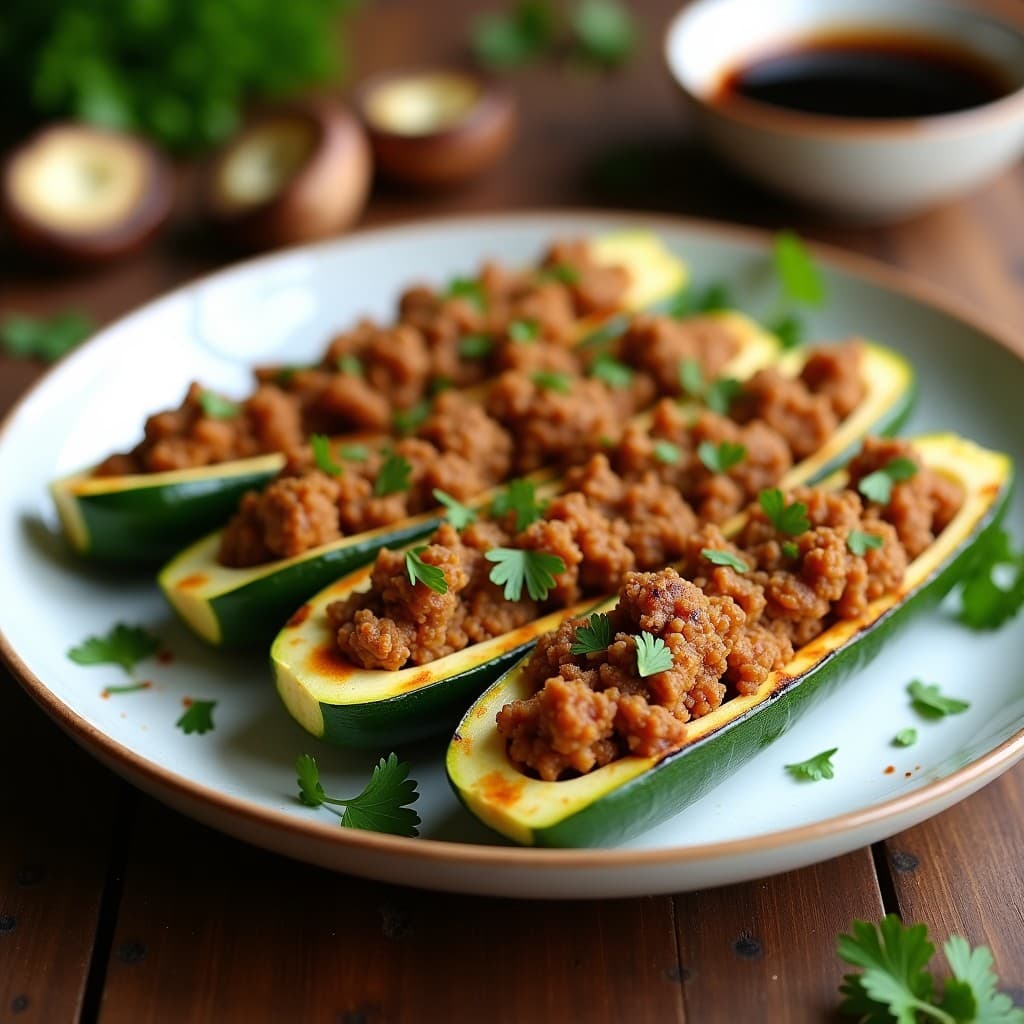 Calabacines Rellenos de Carne de Soja y Champiñones: Receta Vegana en Airfryer