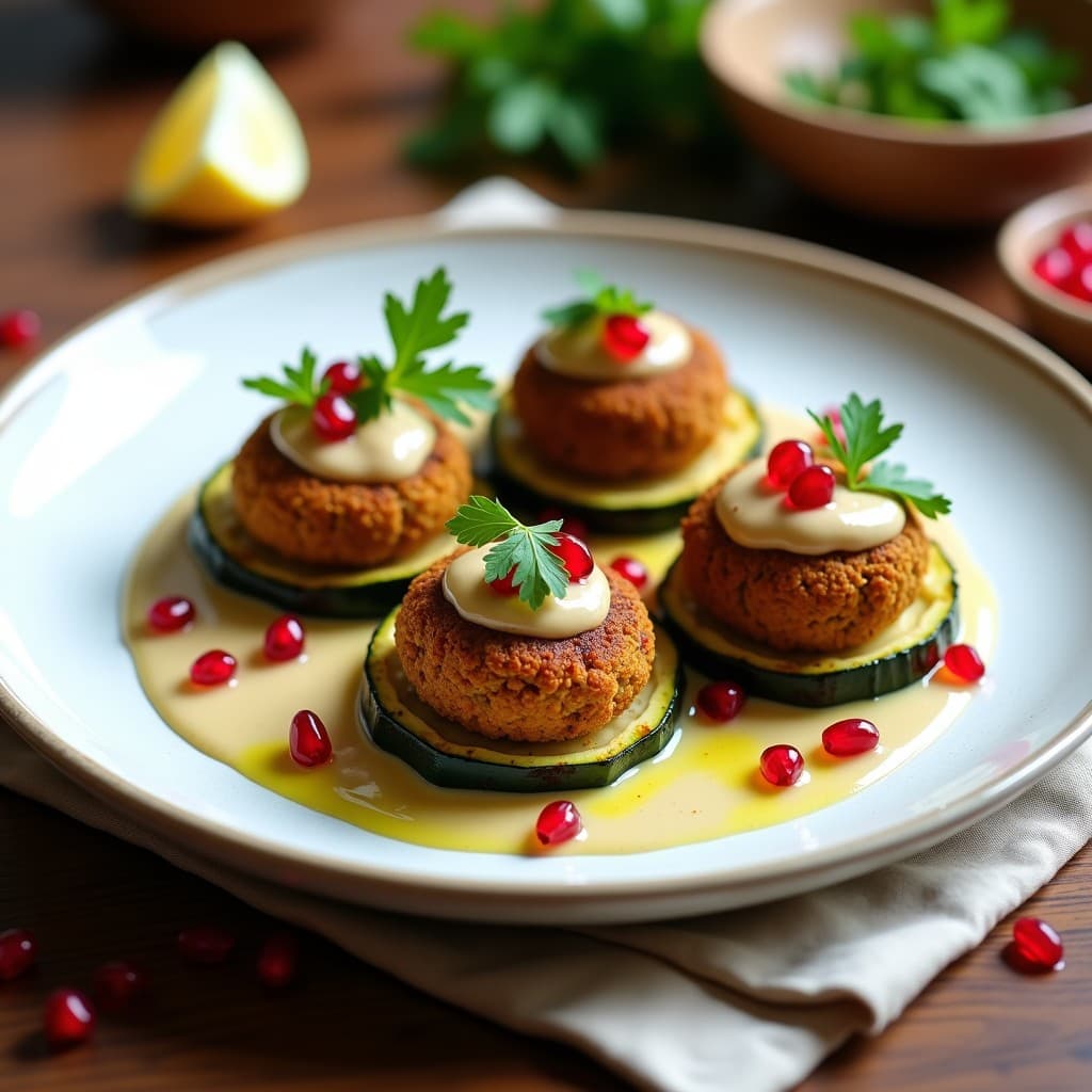 Calabacines Rellenos de Falafel y Salsa de Tahini con Granados: Receta Vegana de Oriente Medio