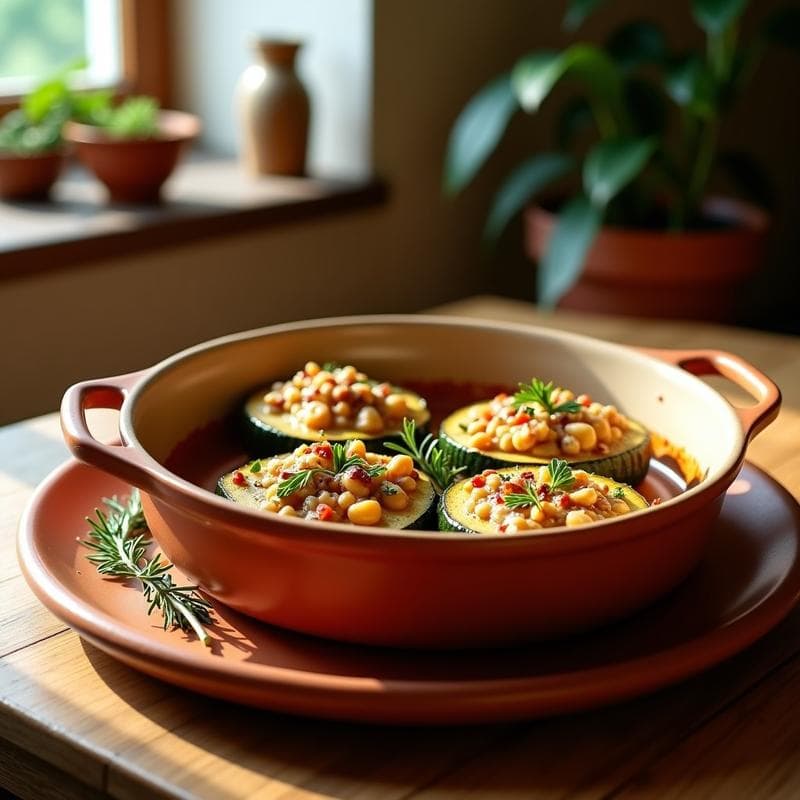 Calabacines Rellenos de Gigantes y Berenjena Asada: Receta Griega Vegana al Horno