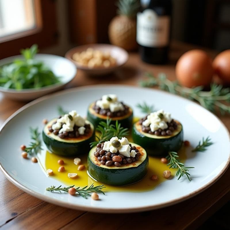 Calabacines Rellenos de Lentejas Beluga y Queso Feta: Receta Griega en Olla Lenta