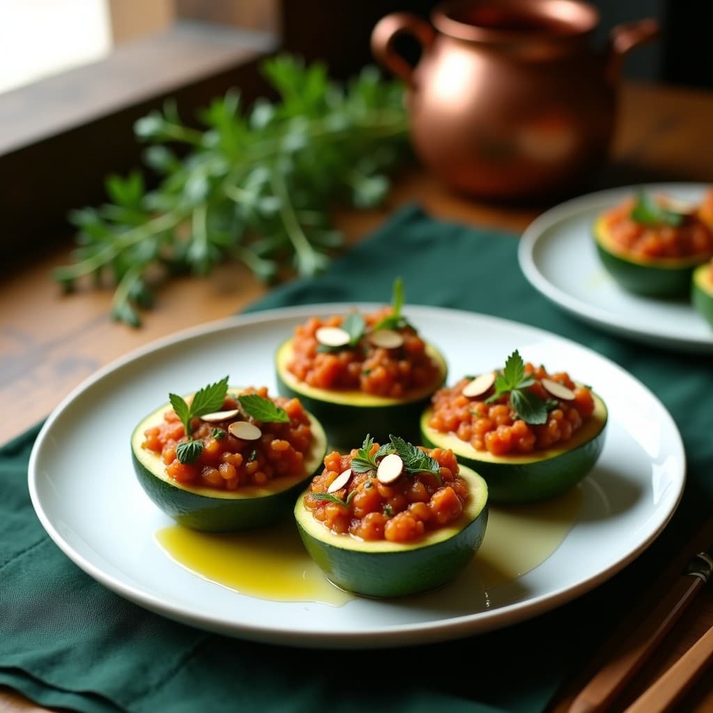 Calabacines Rellenos de Lentejas Corail y Berenjena Asada: Receta Griega en Olla Exprés