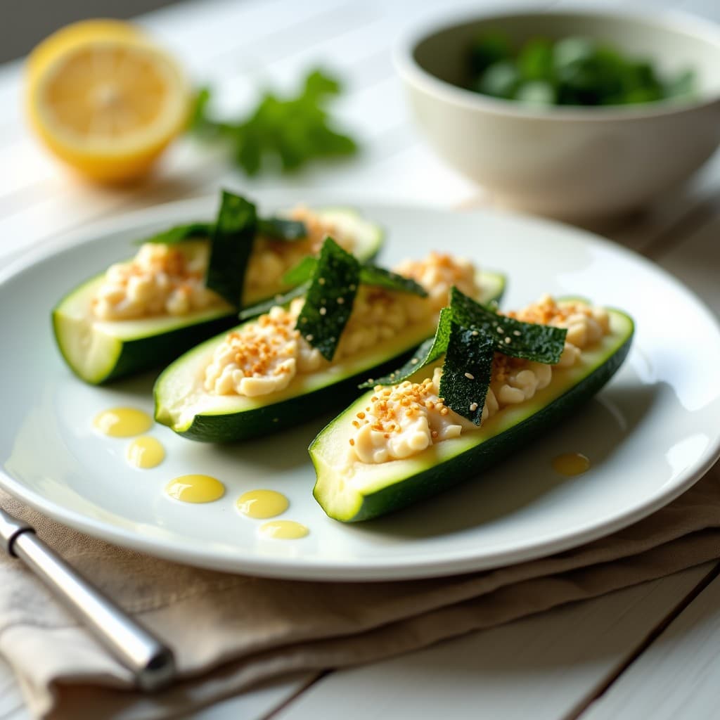 Calabacines Rellenos de Merluza y Algas Nori: Receta Japonesa en Thermomix